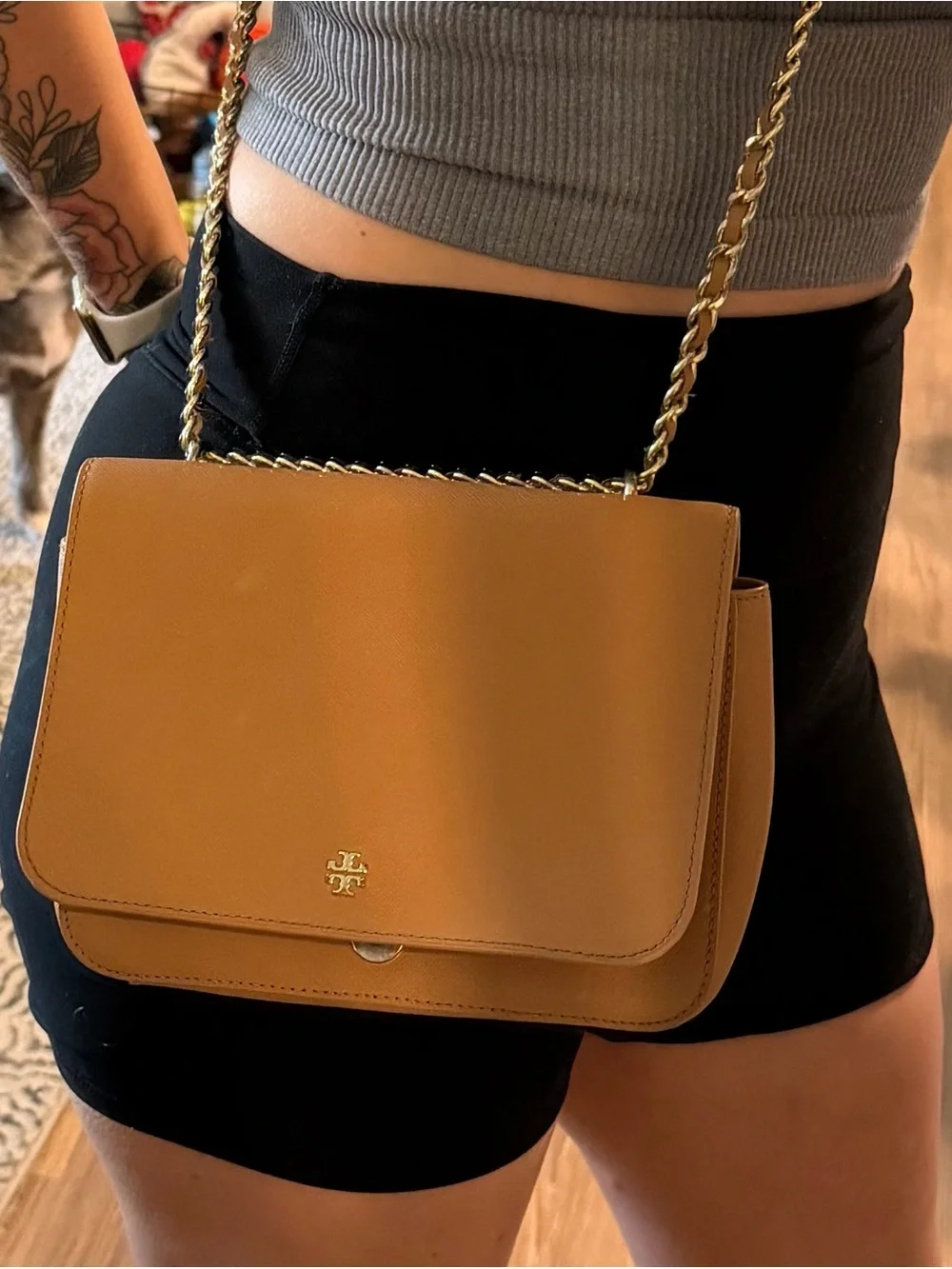Tory Burch Camel/Tan Chain Crossbody with Matching Wallet